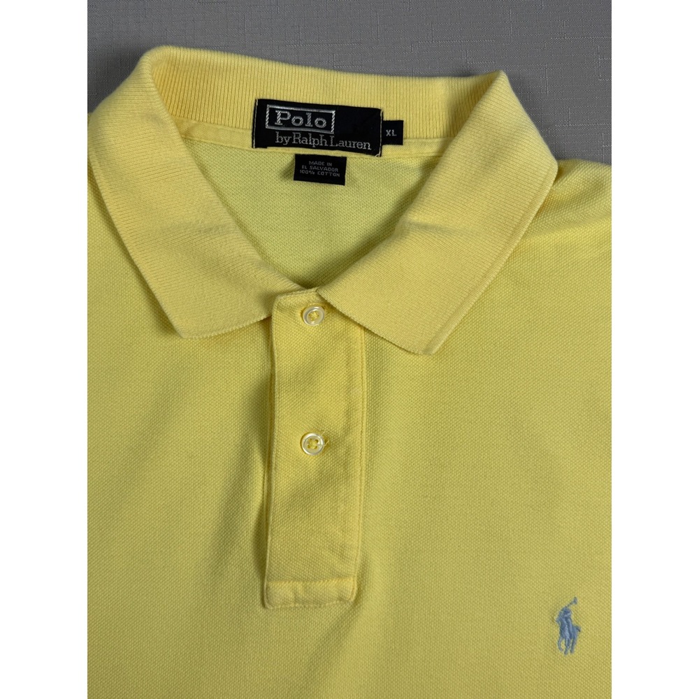 Polo Ralph Lauren Mens XL Yellow Short Sleeve Pique Cotton Polo Shirt Blue Pony - Picture 6 of 9